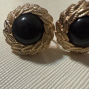 Vintage Monet Gold-Tone Earrings with Black Centers